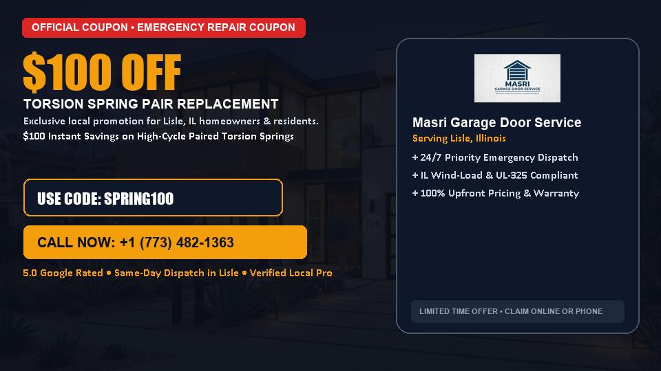 $100 OFF Dual High-Cycle Torsion Spring Replacement in Lisle, IL - Masri Garage Door Service